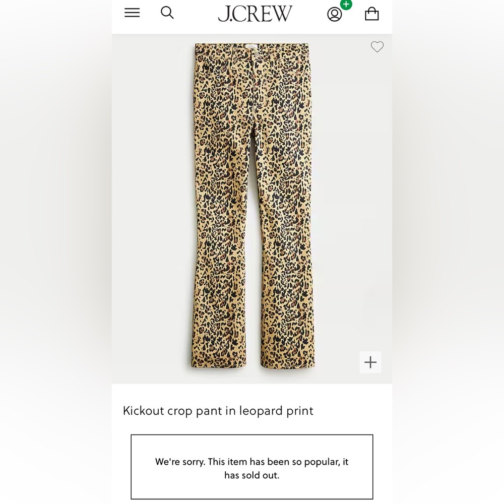 J. Crew Kickout Crop Pant Leopard Sold Out 25